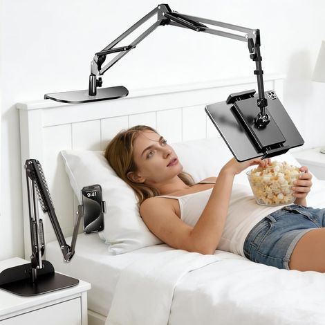 Support Tablette Lit Rotatif à 360° Porte Tablette Lit Portable avec Socle Extra-Large Support Liseuse Kindle Bras en Aluminium pour iPad Téléphones appareils avec écran de 4.5-10.3 Pouces (1/5)