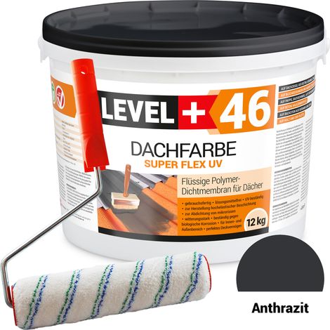 LEVEL+ Dachfarbe Sockelfarbe elastische L+46 ANTHRAZIT - 12KG + Farbroller 25cm