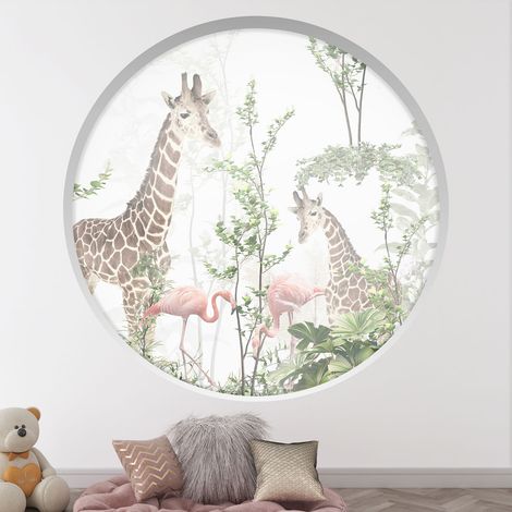 Stickers Trompe l'oeil Arche ronde Enfants - Animaux de la jungle - Diamètre 30 cm (1/4)