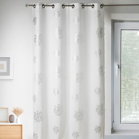 Rideau shantung imprimés motifs argent Blanc 140x260 cm