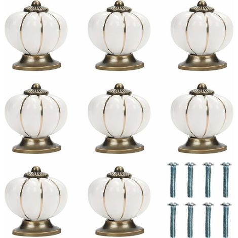 Bouton Ceramique Meuble 3,6 x 3,9 cm Blanc et Or avec Vis en Forme de Citrouille Bouton de Meuble Rond Vintage (Lot de 8) (1/5)