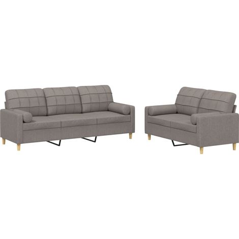 vidaXL Set Divani 2 pz con Cuscini Tortora in Tessuto (1/5)
