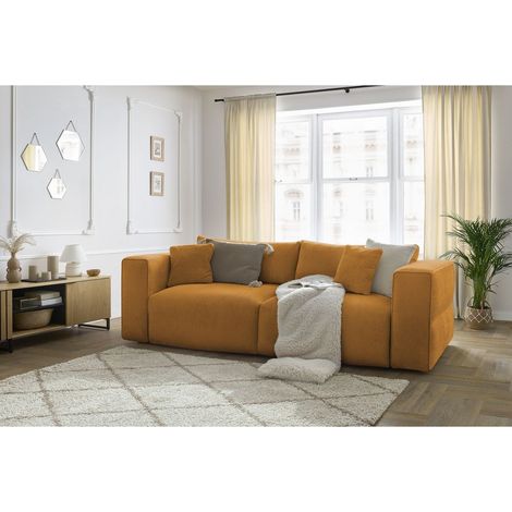 BOBOCHIC - Canapé droit convertible coffre EZECHIEL tissu lisse   Orange (1/5)