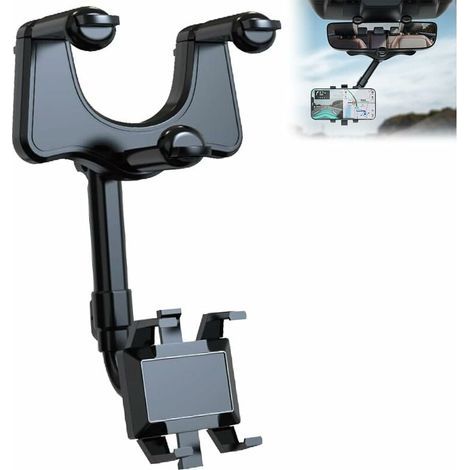 Supporto per telefono da auto girevole a 360° per specchietto retrovisore, retrattile e portatile, compatibile con smartphone da 4 a 6,7 pollici. (1/3)