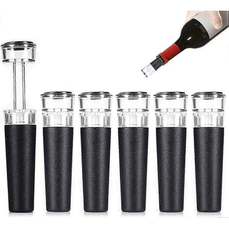 Bouchons de vin, lot de 6 bouchons sous vide, bouchons réutilisables avec pompe à vide intégrée, étanches, en silicone, pour bouteilles de vin. (1/5)
