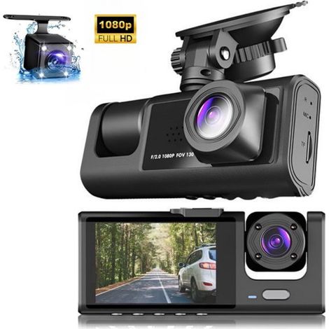 Dashcam mit drei Objektiven, dualer Front- und Rückkameraaufzeichnung, 1080p Full HD (mit 256 GB Speicherkarte) (1/5)