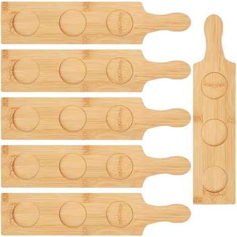 Lot de 6 Planches de vol pour la dégustation, 3 emplacements en Bambou pour vin, Support de Service pagaie de 5,5 cm de diamètre pour Whisky, bière, bocaux en Verre (Rond) 38,1 x 10,9 cm (L x (1/5)
