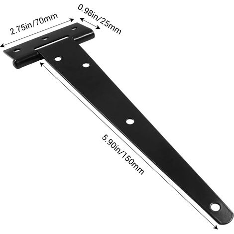 Charnières de porte en forme de T (15 cm) avec vis, charnière triangulaire pour porte de grange ou de remise, charnières robustes et durables en fer forgé noir, accessoires de quincaillerie. (1/5)
