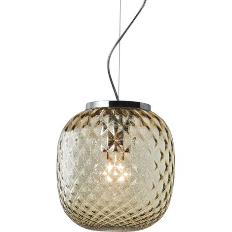 Oban Suspension Chromée Avec Verre Balloton Bronze E27 Ip20 - Lampe Design Elégante - Structure En Métal Et Verre Soufflé (1/5)
