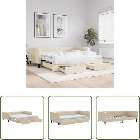 vidaXL Sofa-Bett - Tagesbett Ausziehbar mit Schubladen Creme 100x200 cm Stoff (1/5)