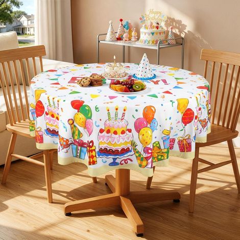 Nappe ronde Ø 180 cm, lavable, pour anniversaires, Polyester