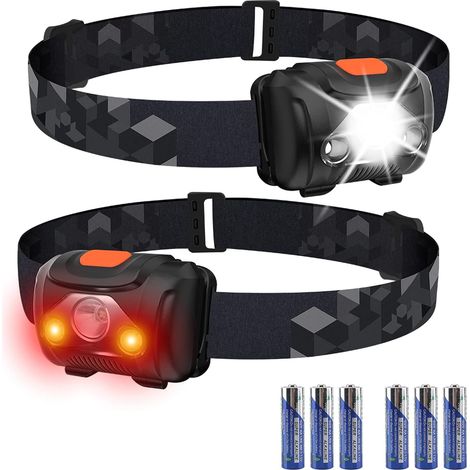 Lampe Frontale 2 pièces LED Rouge Torche Frontale 4 Modes d'éclairage Etanche et Léger Pour Enfants Adultes Camping Running Randonnée Course,3 Piles AAA Inclus (1/5)
