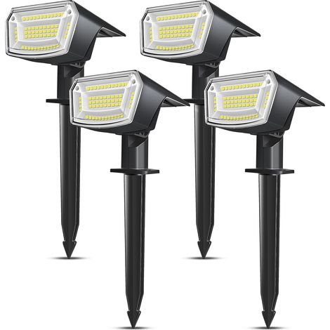Lampe Solaire Exterieur LED, Lot de 4 spots solaires d'extérieur à 59 LED, 4 modes d'éclairage solaire de jardin, étanche IP65, pour cour, patio, arbres, allée (blanc froid 6500 K) [Classe énergétique (1/5)