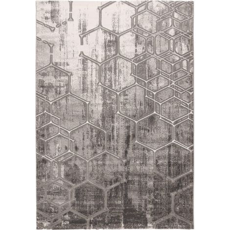 Tapis intérieur argenté moderne à motifs hexagonaux - 300 x 80 cm