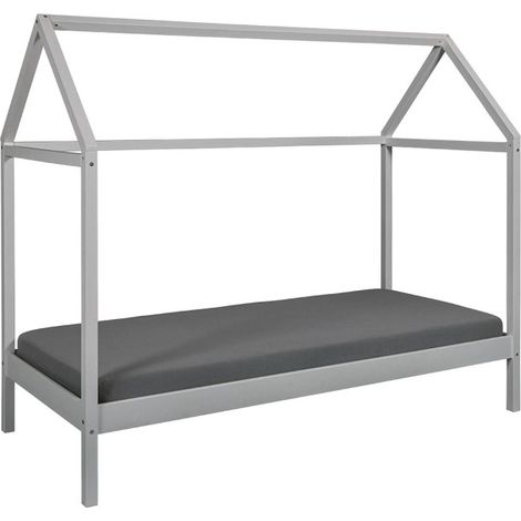 Lit Cabane en Bois "Leonard" 90x200cm Gris (1/5)