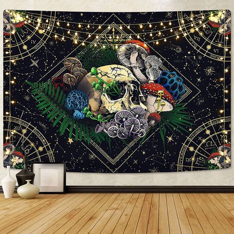Tapestry - Polyester - 150 x 100 cm - Motif Champignon Et Crane - Décoration Murale Pour Salon Chambre Café - 1 Pièce (1/5)