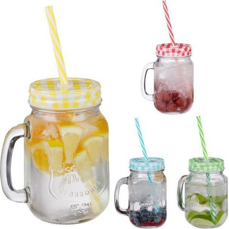 Jarres - 500 ml - Verre Avec Anse Et Couvercle À Vis - Pour Jus Smoothies Thé Glacé - Lot De 4 (1/5)