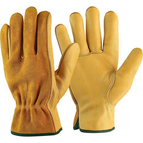 Gants de Travail en Cuir de Vache,pour Chauffeurs, Bricolage ,Jardinage, Stockage, Travaux Agricoles, Multifonctions (M, Jaune) (1/5)