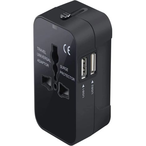 Adaptateur de voyage mondial tout-en-un Chargeur mural avec deux ports de chargement USB Disponible à l'international