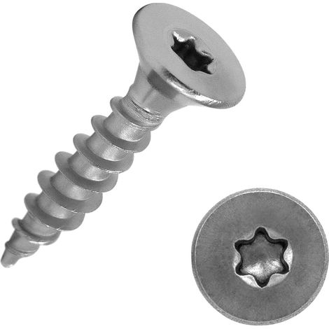 50 - Vis à bois - Acier inox A2 - Tête fraisée Torx TX10 - Filetage total pour construction bois et meubles - Intérieur et extérieur - Argent - 3,5 x 16 mm (1/5)