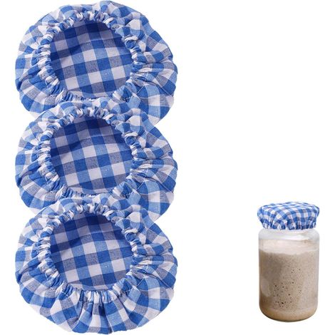 3pcs de Couvercles en Tissu pour Bocaux de Démarrage au Levain, 11x11x0,5cm Couvercles de Pots en Tissu de Coton Couvercle de Fermentation de Pain non Blanchi (Bleu) (1/5)