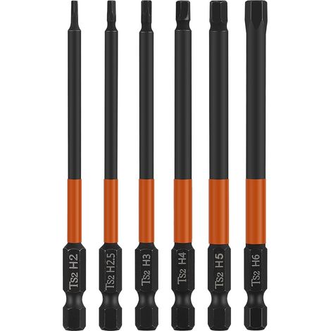 Jeu de 6 embouts de tournevis magnétiques 1/4", tête hexagonale de 100 mm de long, tige hexagonale H2, H2,5, H3, H4, H5, H6, clé hexagonale (1/5)