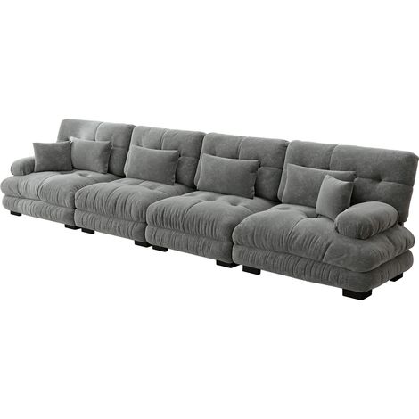 Canapé d’angle modulaire 4 places avec assise profonde, canapé-lit en chenille, confortablement rembourré pour salon, appartement, studio, bureau, chenille gris (1/5)