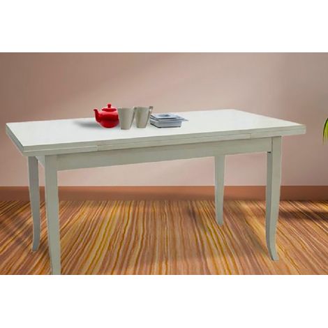 Tavolo Rettangolare Allungabile in Legno Piedi a Sciabola Bianco 100 x 70  Dimensione Tavoli: 100 x 70 + 2 allunghe 40 cm (1/2)