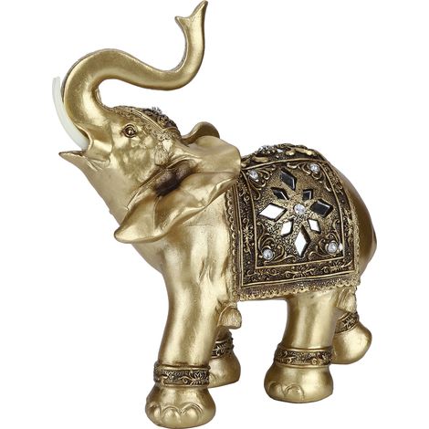 Eosnow Statue d'éléphant élégante en résine dorée, Figurine artisanale, ornements Feng Shui pour cadeau de maison