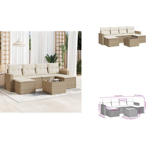 Salon de jardin avec coussins 7 pcs beige résine tressée - Ensemble Salon De Jardin - Meuble De Jardin - Canapé D'extérieur - Résine Tressée - Rotin Synthétique (1/3)