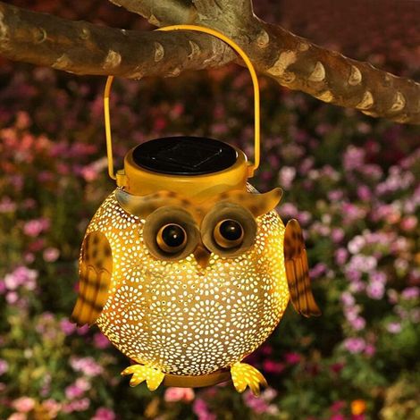 Lanterne solaire suspendue hibou, lampe décorative d'extérieur ajourée pour terrasse et jardin (1/5)
