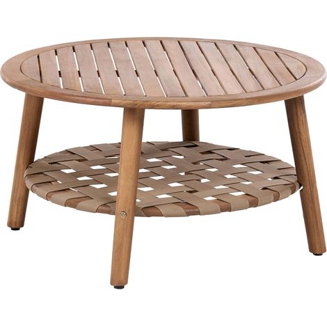 Modern Garden Round Table 80x80 cm Acacia Wood Additional Storage Space Table Top Brown Milzano (1/5)