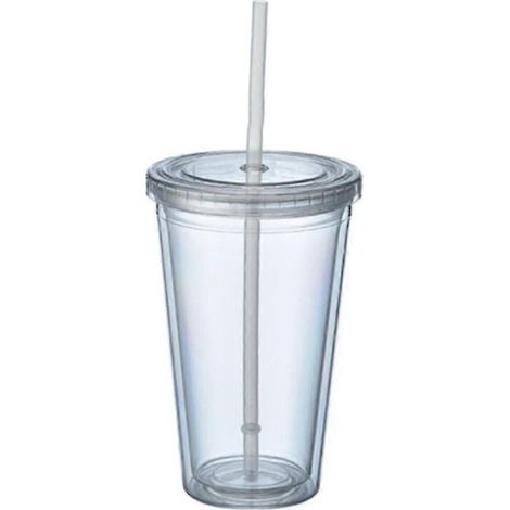 Gobelet à double paroi avec paille, gobelets en plastique, gobelets réutilisables pour café glacé, gobelet à paille créatif à double paroi mignon (1/5)