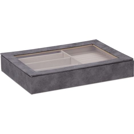 Boîte à bijoux moderne rangement structuré 5 x 30 x 21 cm en polyester crème (1/5)