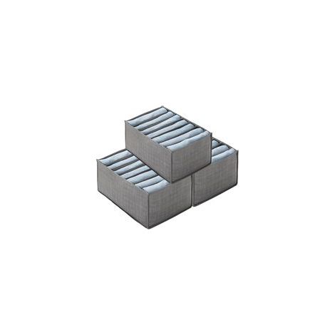 Lot de 3 boîtes de rangement pour vêtements en non-tissé - 120 g, nouveau matériau gris, grande taille, 7 compartiments (1/5)