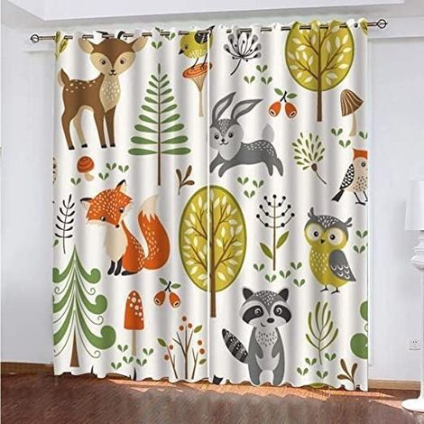 Animaux de la Jungle Lot de 2 Rideaux Occultants, Dessin animé Lion Girafe Hippopotame éléphant Rideau Thermique Isolant Anti Froid, 140x240, Rideau Occultant avec Œillets Rideau Fenetre - 140L X 240H (1/5)