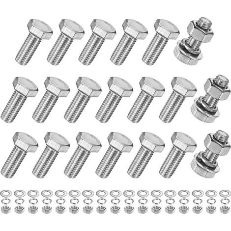 20 Pcs Vis À Tête Hexagonale Avec Écrous Rondelles Plates Et Rondelles Frein M10x25mm Kit De Boulons Et Écrous En Acier Inoxydable Boulon Métrique Fileté Pour Équipement/Machinerie (1/5)