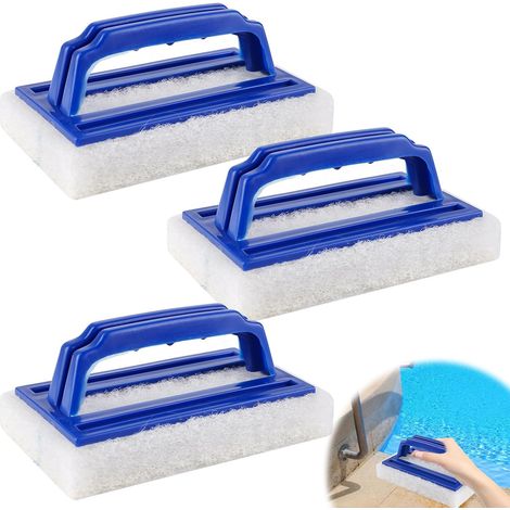 Lot de 3 brosses de piscine avec manche, brosse de nettoyage, brosse pour la ligne d'eau, outil de nettoyage pour piscine, sol et spa. (1/4)