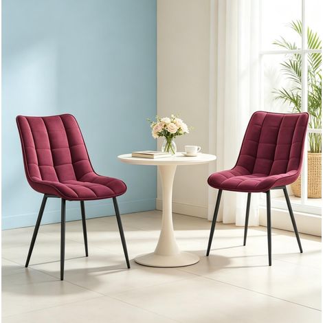 Chaise de salle à manger 46x39x85,5 cm en velours bordeaux, lot de 2, style moderne FloraGrace (1/5)