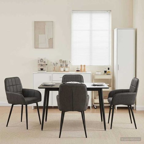 Chaises de salle à manger 4 pièces en simili cuir noir avec cadre métallique - PANGIVO (1/5)