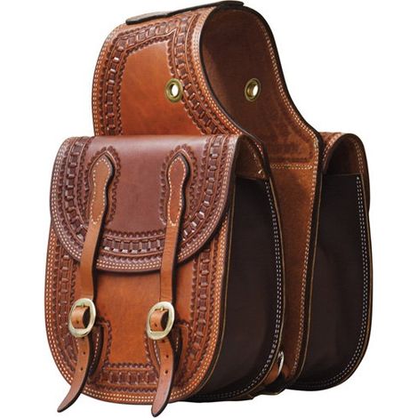 Marrone Oliato - Bisaccia posteriore da equitazione modello Handtooled
