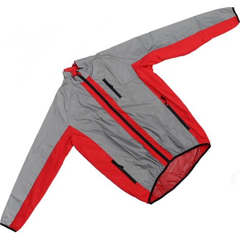 Veste réfléchissante imperméable et respirante rouge à ourlet élastique et poches latérales, coupe-vent pour homme, idéale pour le cyclisme, la course à pied et la randonnée, taille L. (1/5)