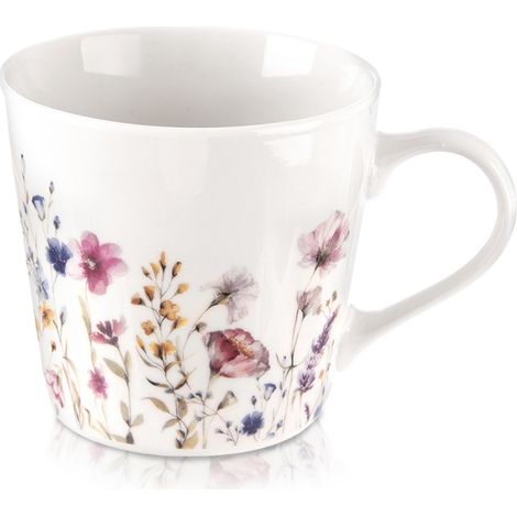 Porzellanbecher mit Blumenmuster für Kaffee und Tee, große Blumen, 430 ml
