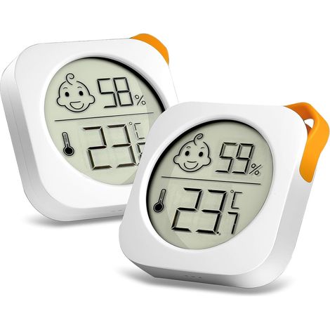 2 Pièces Thermomètre Hygromètre, Thermomètre Intérieur Digital à Haute Précision Hygrometre Interieur Mini Thermometre Frigo pour Chambre de Bébé, Salon, Bureau, Serre (Blanc) (1/5)