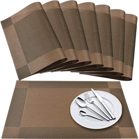 Lot de 8 Sets de Table, Tapis Vinyle Tissé, Antidérapants Isolants, Lavables, Pour Cuisine Salle à Manger (1/5)