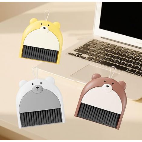 Set di 3 mini scope e paletta, mini spazzola portatile da appendere, adatta per pulire scrivanie, divani, auto, piani di lavoro e deiezioni di animali domestici. (1/5)