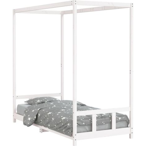 Lit simple Cadre de lit pour enfants blanc 90x200 cm bois de pin massif (1/5)