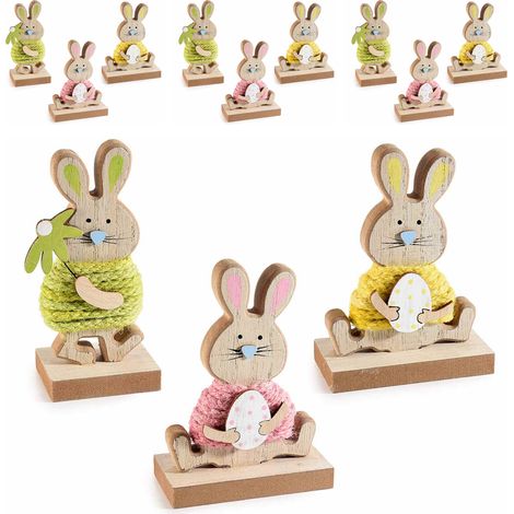 Set 9 Coniglietti Pasquali in Legno Colorato, Segnaposto per la Tavola (1/3)