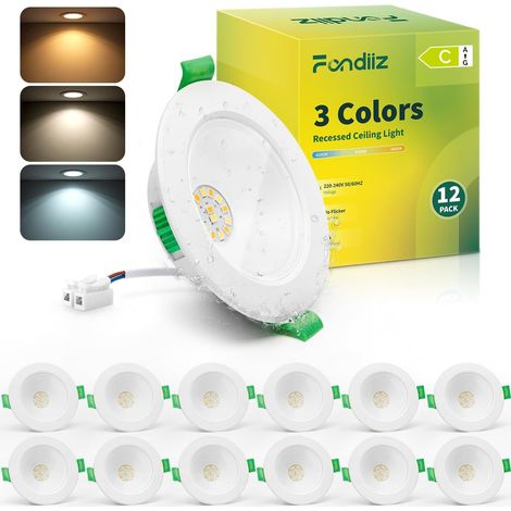 Lot de 6 Spot LED Encastrable 4W, Spots de Plafond Encastré 68mm Blanc Chaud 3000K Blanc Neutre 4500K Blanc Froid 6000K Réglable, IP44 Éclairage Salle de Bain Économie d'Énergie pour Cuisine
