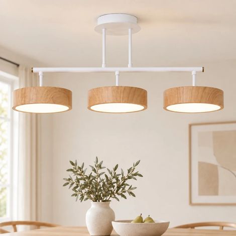 Ganeed 3-Light Modern Linear Integrated LED Pendant Light With Wood-Look Frame, 3000K Warm White LED, Linear Pendant Light for Kitchen Islands, Dining Areas, Living Room (1/5)